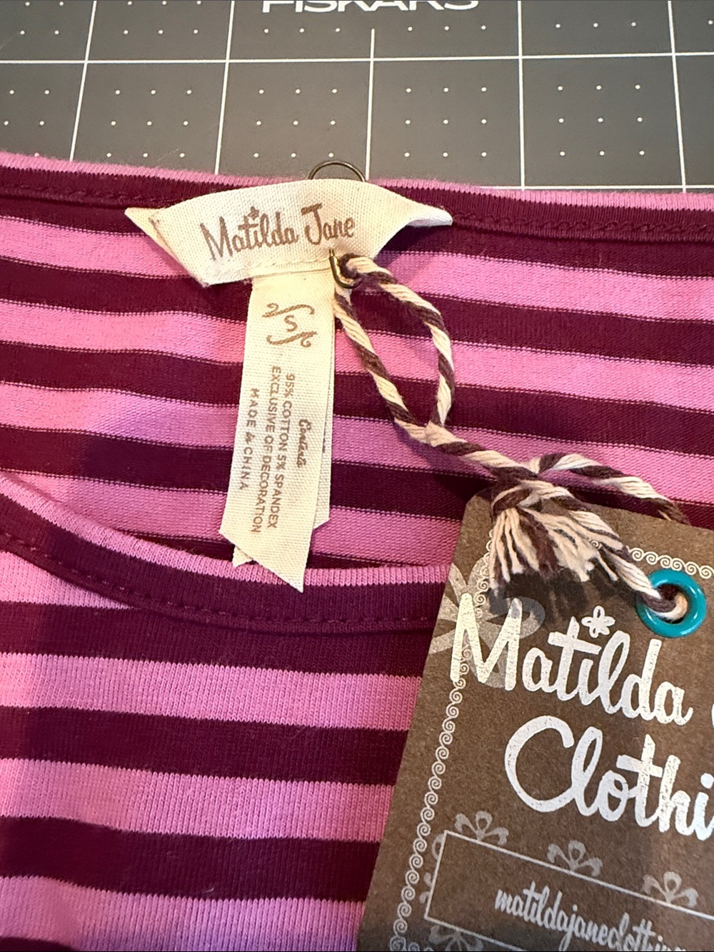 Matilda Jane Striped Long-Sleeve Boatneck Top in Pink and Plum - Picture 7 of 12